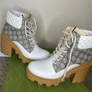 Gucci Women's White and Gray Lace-Up Boots